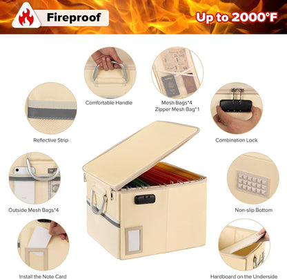 TOMKID Fireproof Document Box, Fireproof File Box with Lids, Important Document Organizer Box with Lock, Portable File Folder Organizer with Handle