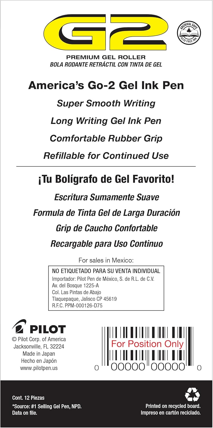 PILOT G2 Premium Refillable & Retractable Rolling Ball Gel Pens, Bold Point, Blue Ink, 12-Pack (31257)