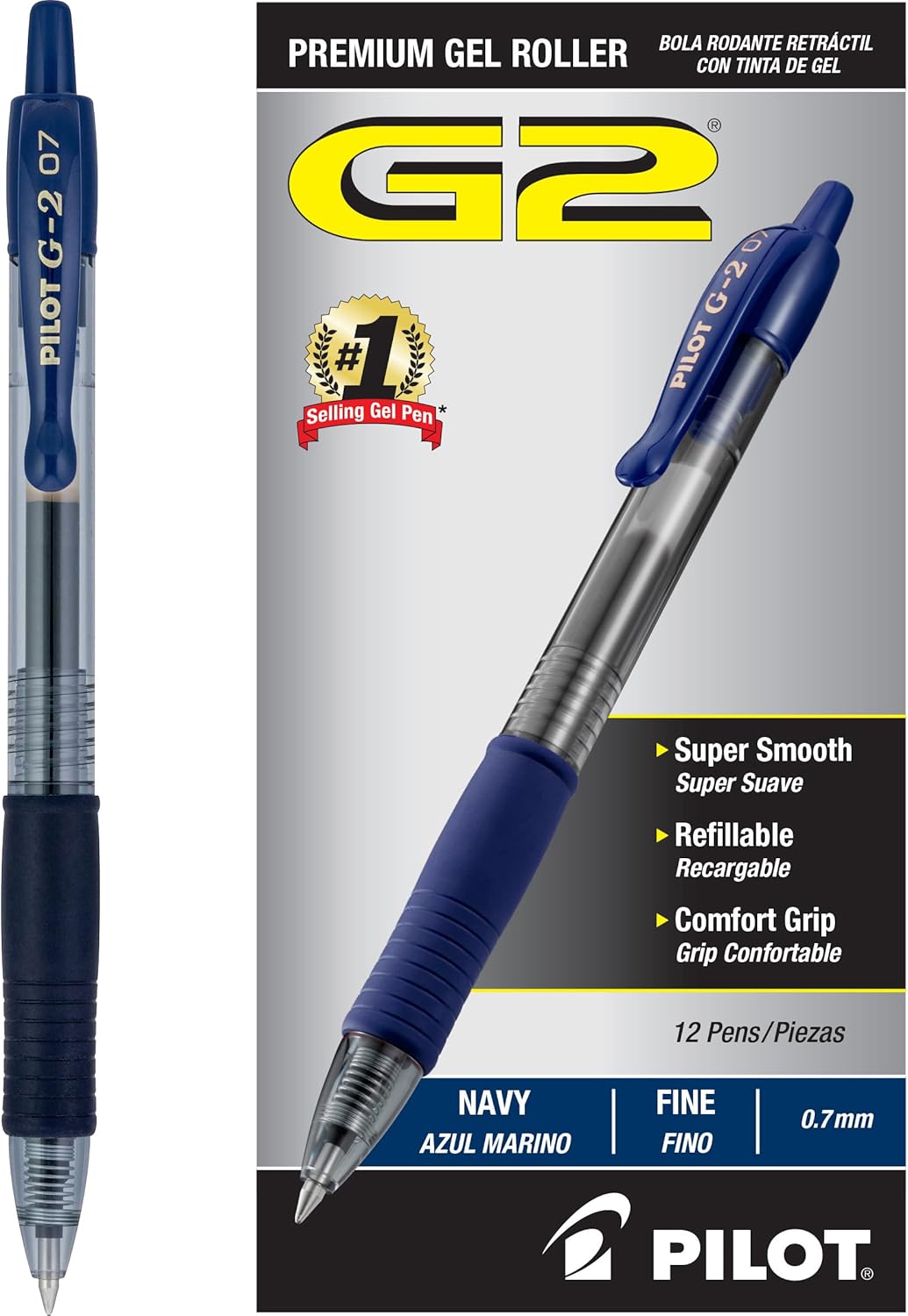 PILOT G2 Premium Refillable and Retractable Rolling Ball Gel Pens, Fine Point, Navy Blue Ink, 12-Pack (31187)