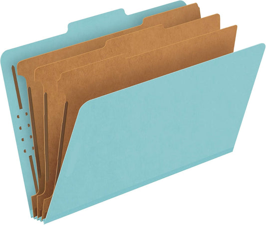 Pendaflex Classification Folders, Standard, 3 Dividers, Embedded Fasteners, 2/5 Cut Tab, Blue, Legal Size, 10/BX (29094)