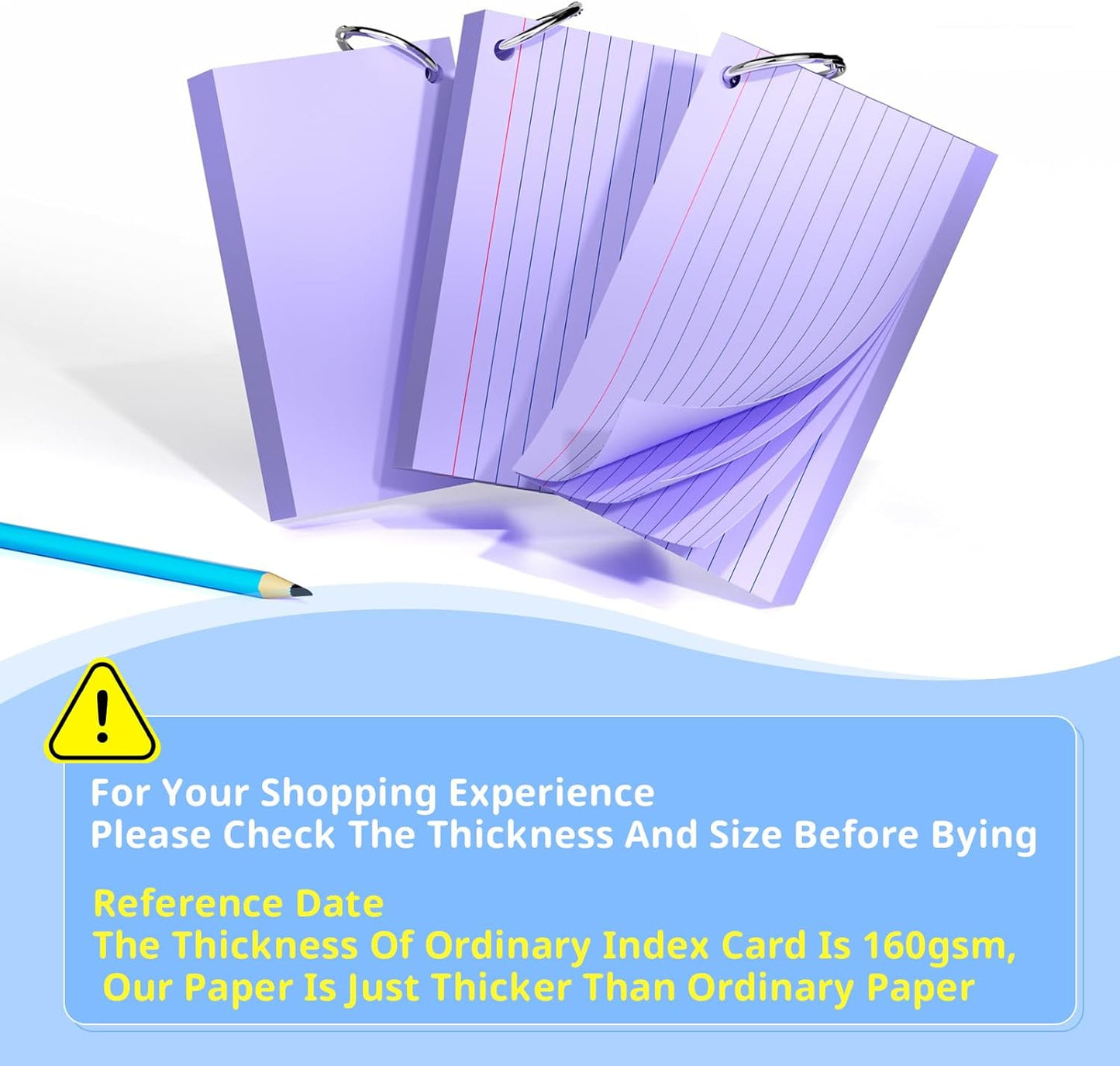 Index Cards 3x5 Inches, 300 PCS, Colored Flash Cards With Ring, Punched Lined Study Card Ruled Flashcards Notecards, Ruled Front And Blank Back, Note Card for School, College And Home