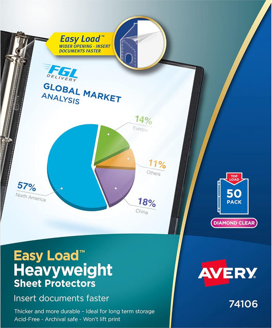 Avery Diamond Clear Heavyweight Sheet Protectors, Easy Load, 200 Document Protectors (74400)