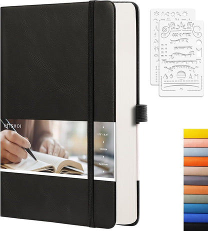 EMSHOI Graph Paper Notebook - 256 Pages A5 Graph Notebook/Journal, Hard Cover, 120gsm Thick Paper, Smooth PU Leather, Inner Pocket, 5.75'' × 8.38''-Black