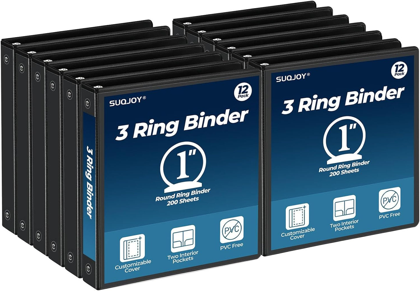 1 Inch 3 Ring Binders 24 Pack, Clear View Binder Bulk, White PVC-Free 3-Ring Binders for School, Office or Home, Fits 8.5 x 11 Inches Paper
