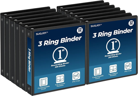 1 Inch 3 Ring Binders 24 Pack, Clear View Binder Bulk, White PVC-Free 3-Ring Binders for School, Office or Home, Fits 8.5 x 11 Inches Paper