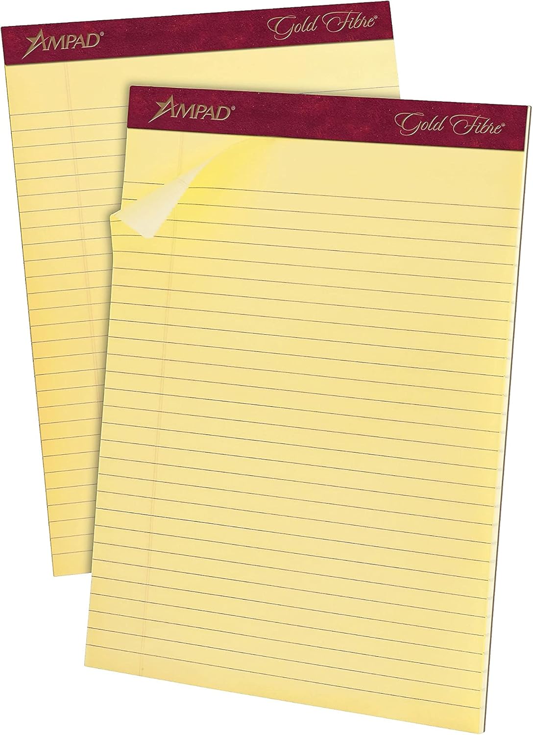 Ampad Gold Fibre Writing Pads, 8-1/2" x 11-3/4", Legal Rule, Canary Paper, 50 Sheets, 12 Pack (20-020R)