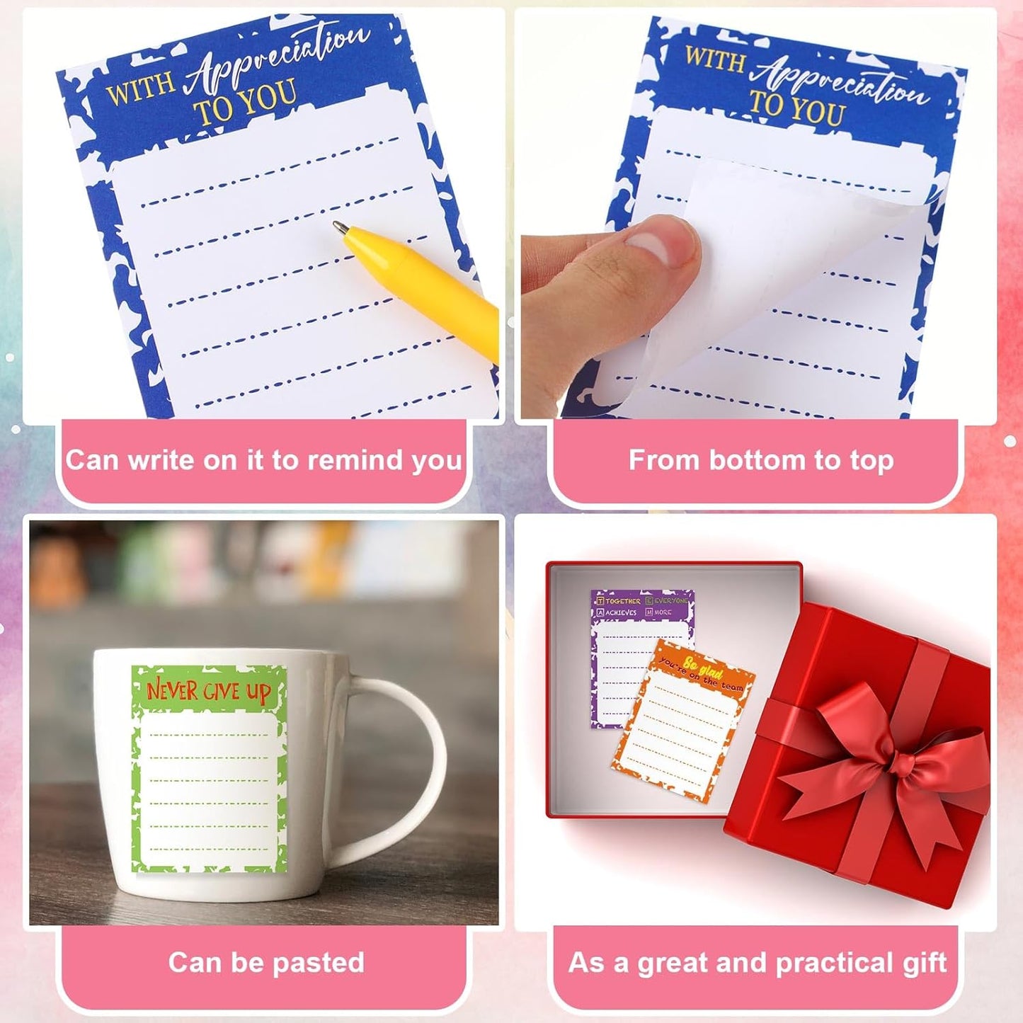 Yinder 24 Pack Inspirational Sticky Notes Motivational Notepads Appreciation Sticky Notes Funny Memo Pads Positive Note Bulk 3 x 4 Gift for Women Nurse Teacher Office Supplies(Black,Inspirational)