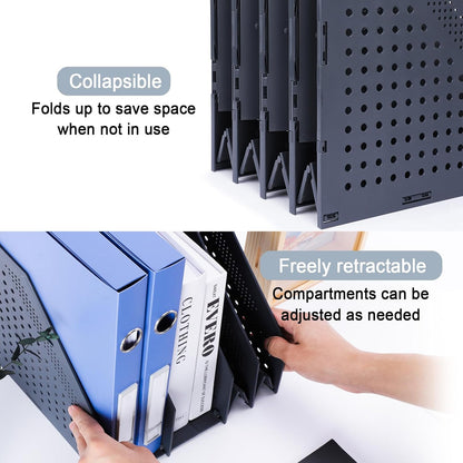 FRETONBA Collapsible Magazine File Holder with 2 Vertical Compartments Foldable Binder Holder for Desk Binder Storage Organizer Plastic Magazine Holders for Shelf, Light Gray