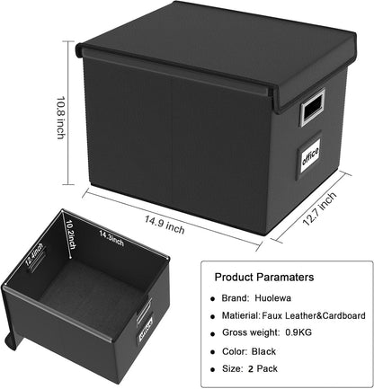 Huolewa Upgraded Portable File Organizer Box with Lid, Collapsible Linen Hanging Filing Storage Boxes with Plastic Slides, Decorative Home/Office Filing System Box for File and Folders Storage (Gray)