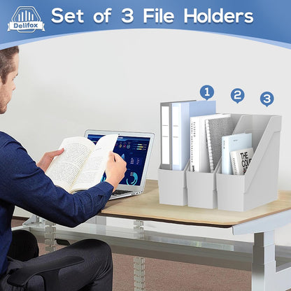 Delifox 3 Pack Magazine Rack, Plastic File Folder Bin Desk Organizer, White