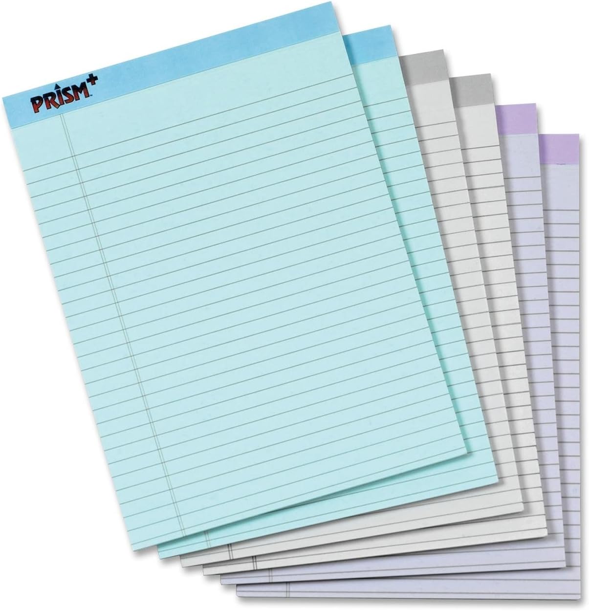 TOPS Prism Plus 100% Recycled Legal Pad, 8-1/2 x 11-3/4", Perforated, Gray, Orchid, Blue, Legal/Wide Rule, 50 Sheets per Pad, 6 Pads per Pack (63116)