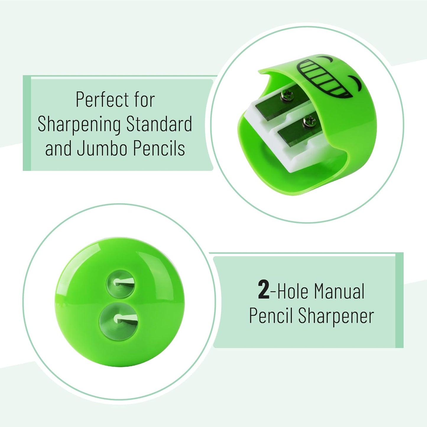 Mr. Pen- Pencil Sharpeners Manual, 48 Pack, Dual Hole, Smiley, Bulk Handheld Pencil Sharpener, Compatible with Standard and Jumbo Pencils, Snap-on Lid, Stainless Steel Blade, Back to School Supplies