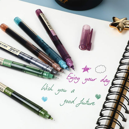 Frienda 12 Pieces Rolling Ball Pens 0.5 mm Japanese Quick Drying Fine Point Pens Liquid Ink Smooth Writing for Office Student Back to School Supplies(Multicolor)