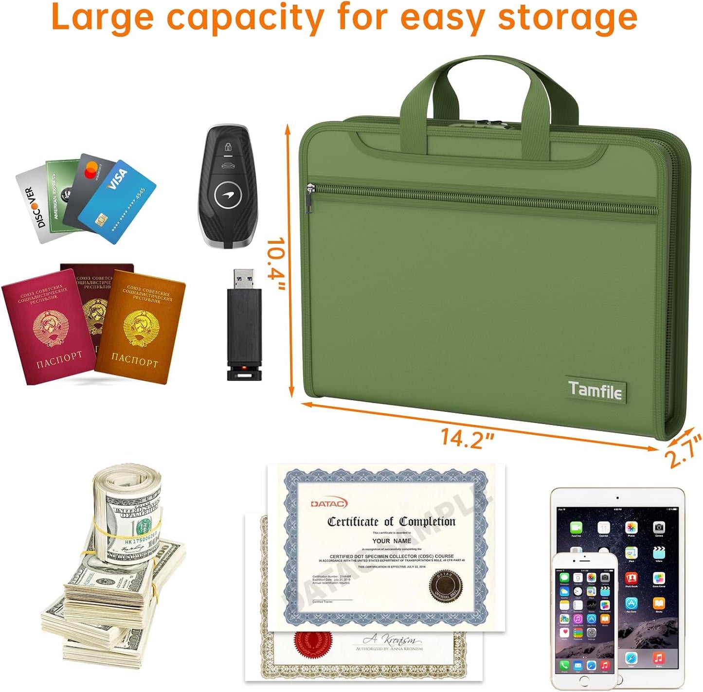 5200℉ Fireproof Accordion File Organizer with Lock, Thickened Document Organizer 13 Pocket with Zipper & Labels, Important Document Organizer, Expanding File Folder with Handle for Letter A4 (Grey)