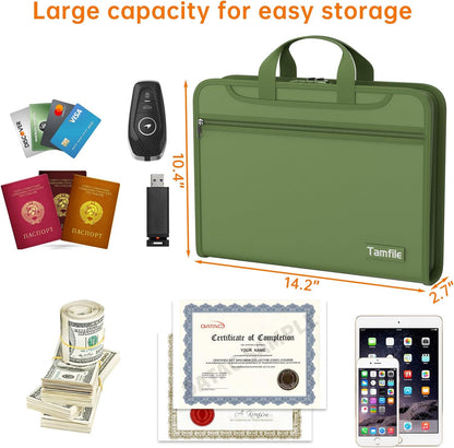 5200℉ Fireproof Accordion File Organizer with Lock, Thickened Document Organizer 13 Pocket with Zipper & Labels, Important Document Organizer, Expanding File Folder with Handle for Letter A4 (Grey)