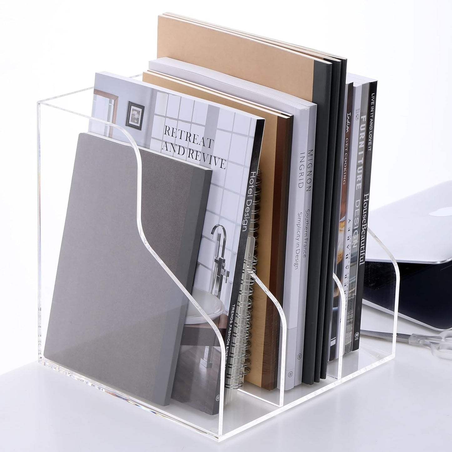 HeZone Acrylic Magazine Rack File Holder Desk Organizers and Storage 2-Pack Small Clear Acrylic Vertical Magazine Holder Book Stand for Office Desk