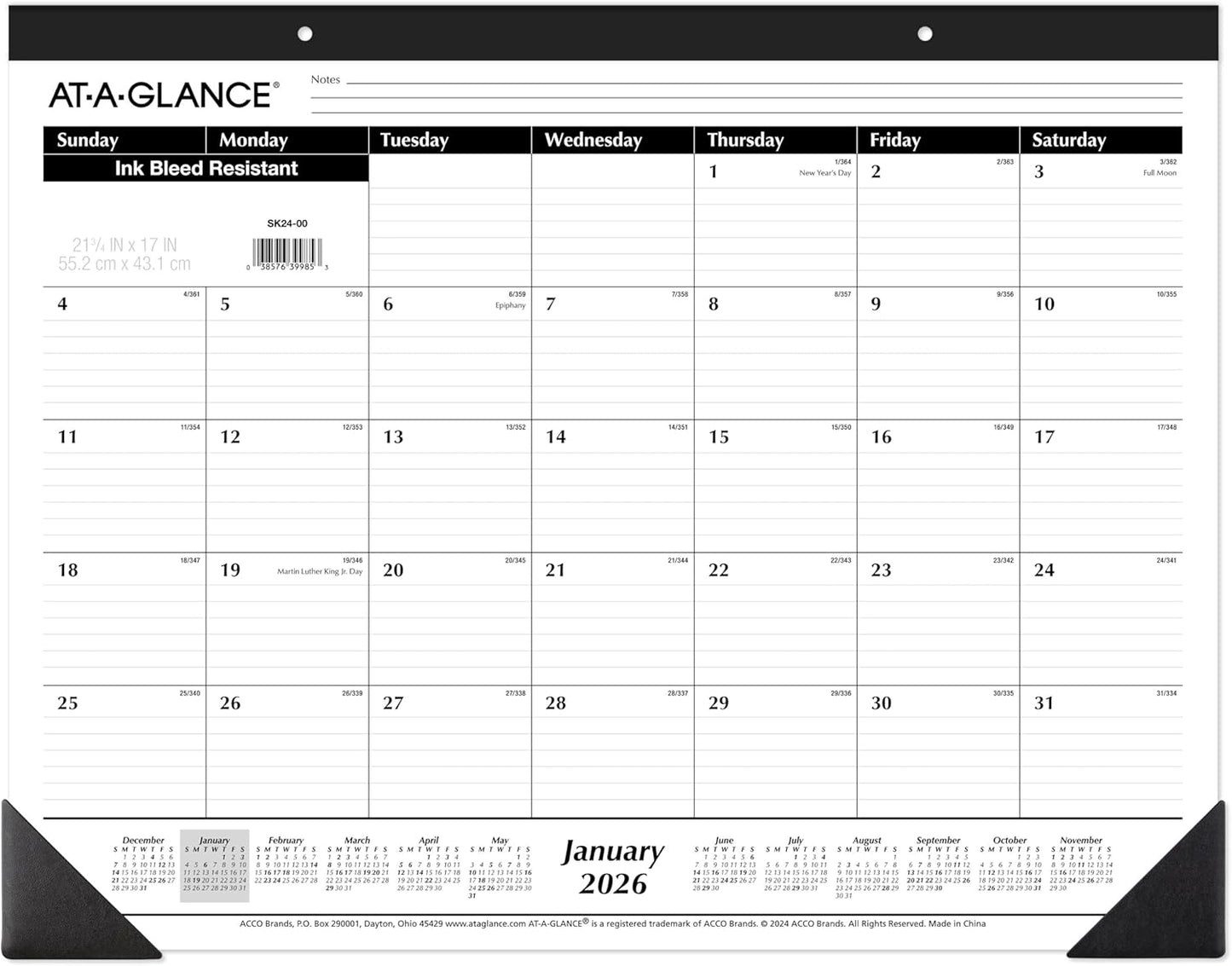 AT-A-GLANCE 2026 Desk Calendar, Desk Pad, Monthly, 21-3/4" x 17", Large, Ruled Blocks, 3 Pack (AZSK240026), White