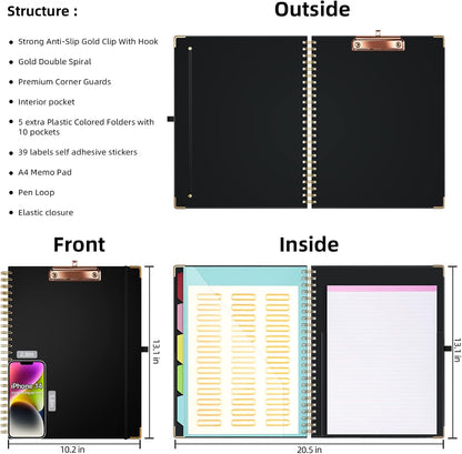 Ospelelf Clipboard with Storage 8.5 X 11，Padfolio Organizer, Spiral Portfolio Letter Size with Notepad, Pen Holder, 5 Extra Folder Divider Pages, Elastic Closure Nurse Office Essentials (Polka Dots)