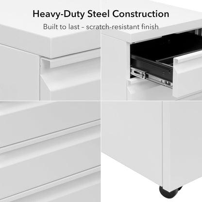 Mount-It! 3 Drawer File Cabinet with Lock and Wheels, Heavy-Duty Steel Rolling Drawer Cabinet, Fully Assembled Under Desk Filing Cabinet for Home Office Storage, 15.3" W x 19.75" D x 24.5" H, Black