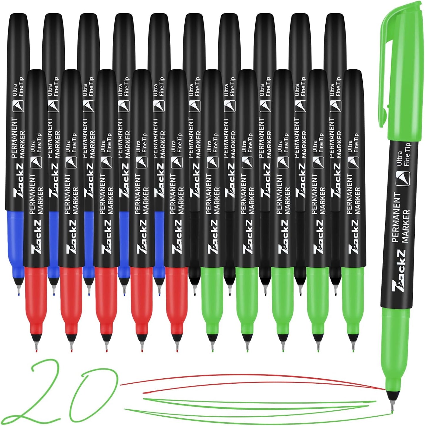 Ultra Fine Point Permanent Black Marker, 18 pack Permanent Markers, Permanent Markers Ultra Fine Tip 0.4 mm Tip, Waterproof & Fade-Proof Ink, Quick Drying, Writing on Paper, Plastic, Metal, Glas