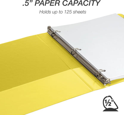 Samsill Durable 0.5 inch 3 Ring Binder, D Ring Binder, 100% Recycled Chipboard, Yellow, 4 Pack