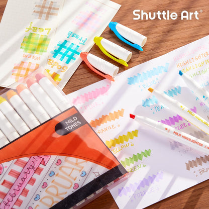 Shuttle Art Pastel Highlighters, 18 Colours Dual Tip Highlighters, Highlighter Markers Assorted Colours, Perfect for Colouring, Underlining, Highlighting, Journaling in School Office Home