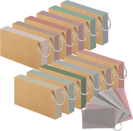 12 Pack Colored Index Cards with Key Ring 3 x 5 Inch 1800 Count Portable Flash Cards College Ruled Lined Flashcards Notepad Aesthetic Notecards for Note Taking Learning Studying Office