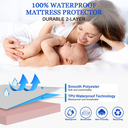 Sufdari Mattress Protector,Waterproof 18" Deep Pocket Mattress Cover Fitted Sheet Style with Elastic Rubber Band,Washable and Easy Care-Black,Queen