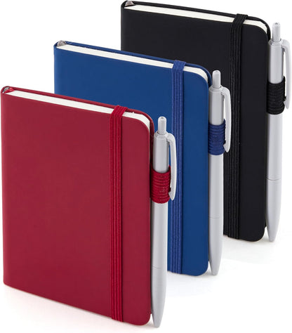 feela 3 Pack Pocket Notebook Journals with 3 Black Pens, A6 Mini Cute Small Journal Notebook Bulk Hardcover College Ruled Notepad with Pen Holder for Office School Supplies, 3.5”x 5.5”, Gray