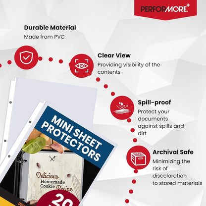 Office Werks Heavyweight Clear Mini Sheet Protectors Holds 5.5 x 8.5 Inches Sheets, Fits a 3-Ring Binder, Crystal Clear, Acid-Free, Archival Safe with Reinforced Holes, Top Loading (200 Pack)
