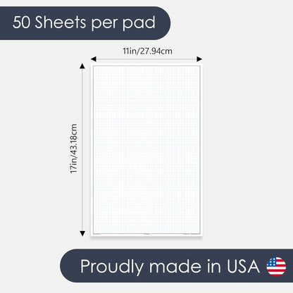 GeekNavy 11" x 17" Quadrille Graph Paper 50 Sheets Landscape - 0.25" 4x4 Square Grid, Blueprint, High Brightness, Border-Outlined, Large Drafting (1-Pack)