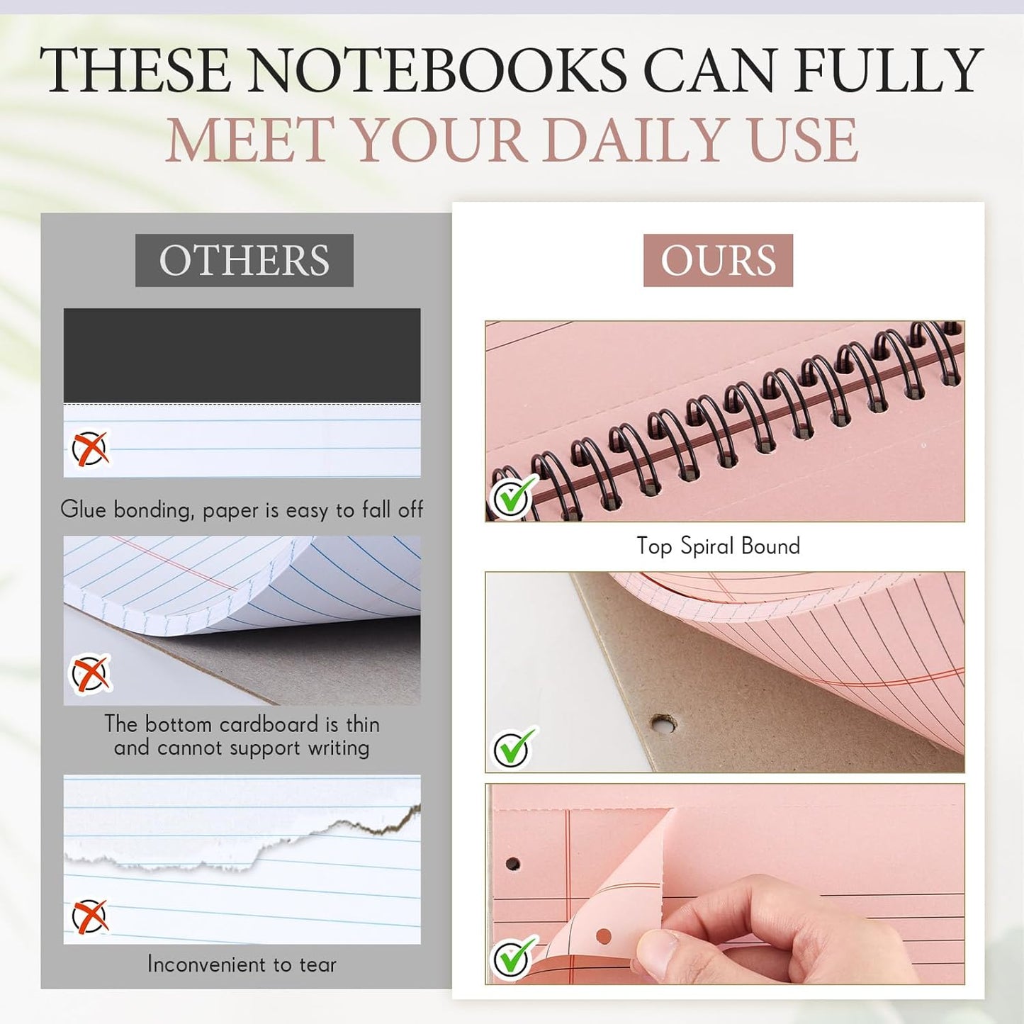 MotiMind 10 Pack 8.5" x 11" Top Spiral Notebook with 3 Hole Punched Morandi Colors Legal Pads College Ruled Notepad 50 Sheets Hard Cardboard Paper Wirebound Notepad for Office School Business