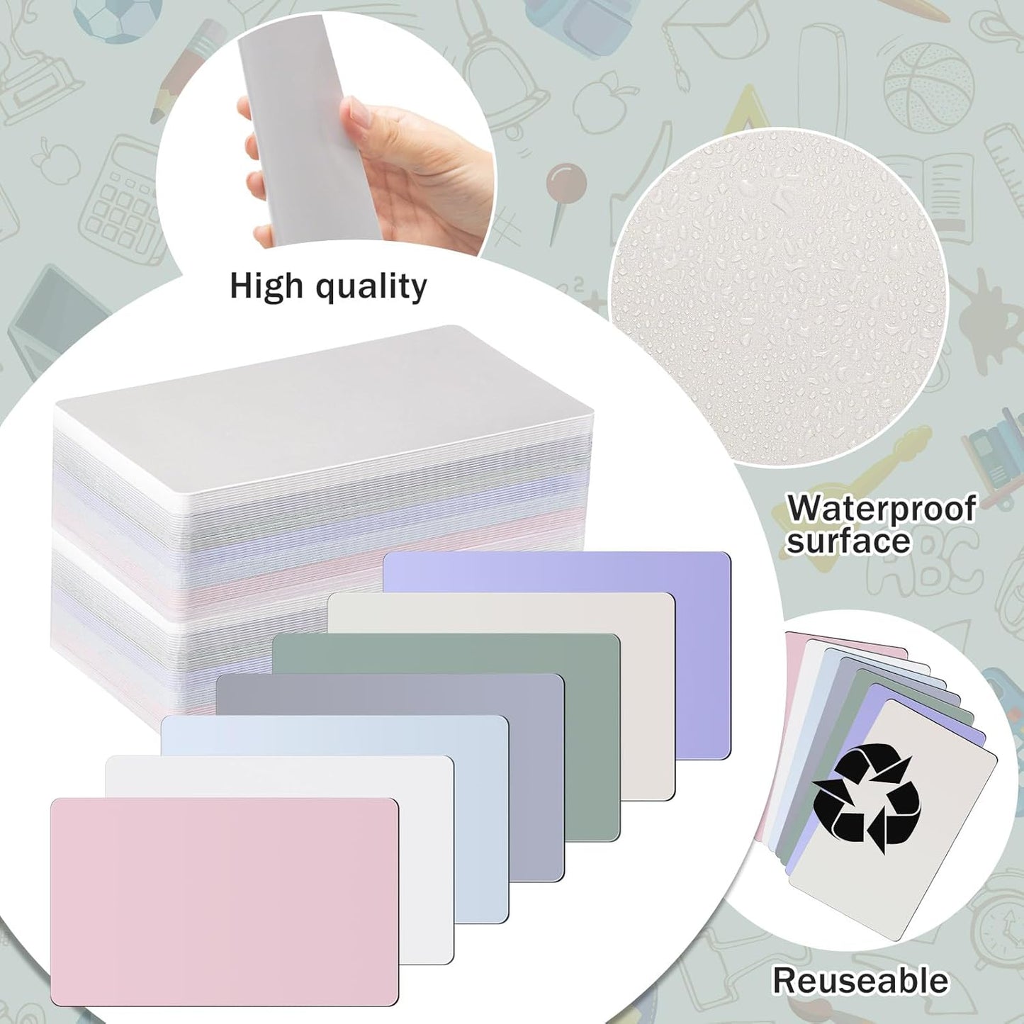 Harloon 100 Pcs Dry Erase Index Cards 3 x 5 Inch Laminated Reusable Dry Erase Note Cards Sheets for Office to Do List(White)