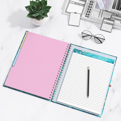 Rimilak Spiral Clipboards Folio with Refillable Lined Notepad, 14.5 x 9.8 In, Hardcover Cover with 5 Interior Pockets, Elastic Band and Pen Loop Series. Cute Stylish Clipfolio, Daisy Flower