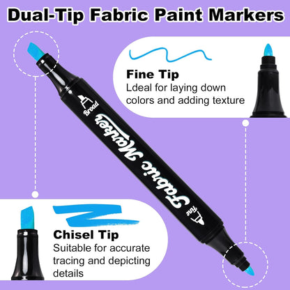 Reaeon Black Fabric Markers, Dual Tip Fabric Paint Markers, Permanent Fabric Pens for Clothes, T Shirts, Canvas, Bags (6pack)