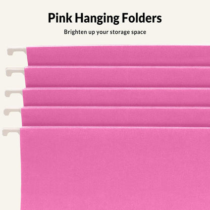 SUNEE Hanging File Folders, 25 Pack Letter Size Hanging File Folders with 1/5-Cut Tabs, Ideal for Home and Office Organization and Papers Classification, Bright Neon Pink