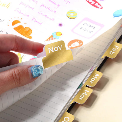 Outus 24 Pieces Monthly Adhesive Tabs for Planner - Designer Accessories Monthly Tabs Stickers Decorative for Office Planners Organizations Sturdy Notebook Planners Journal(Black)