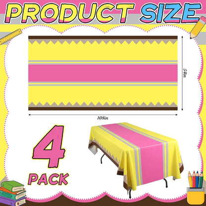 Oudain 4 Pcs Preschool Kindergarten Back to School Party Tablecloth First Day to School 54 x 108 Inch Large Disposable Rectangle Notebook Tablecloth Cover for Party Supplies Table Decorations