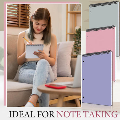 MotiMind 10 Pack 8.5" x 11" Top Spiral Notebook with 3 Hole Punched Morandi Colors Legal Pads College Ruled Notepad 50 Sheets Hard Cardboard Paper Wirebound Notepad for Office School Business