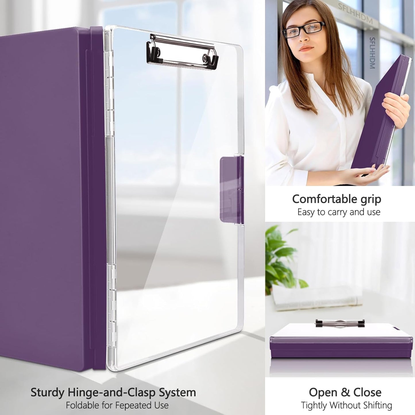 SFLHHDM Clipboard with Storage,Heavy Duty Clip Boards 8.5x11 with 2 Storage Case,Clear Visible Panel Storage Clipboards,Side Opening Nursing Clipboard Folder for Office Supplies-Light Purple