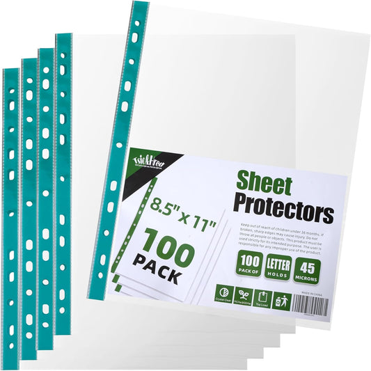 100 Pack Sheet Protectors for 3 Ring Binder 8.5 x 11 Clear Paper Sleeves Protector Plastic Page Protetors Document Protetors Sheet Protectors Heavy Duty Letter Size Plastic Sheets