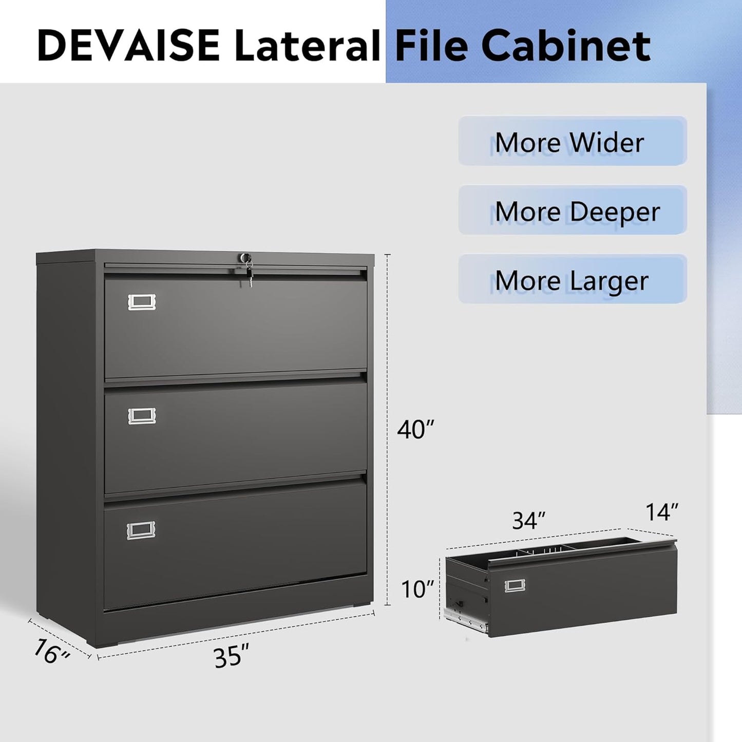 DEVAISE 3 Drawer Mobile File Cabinet Under Desk Office, Fully Assembled Except Casters, Letter/Legal Size, Black