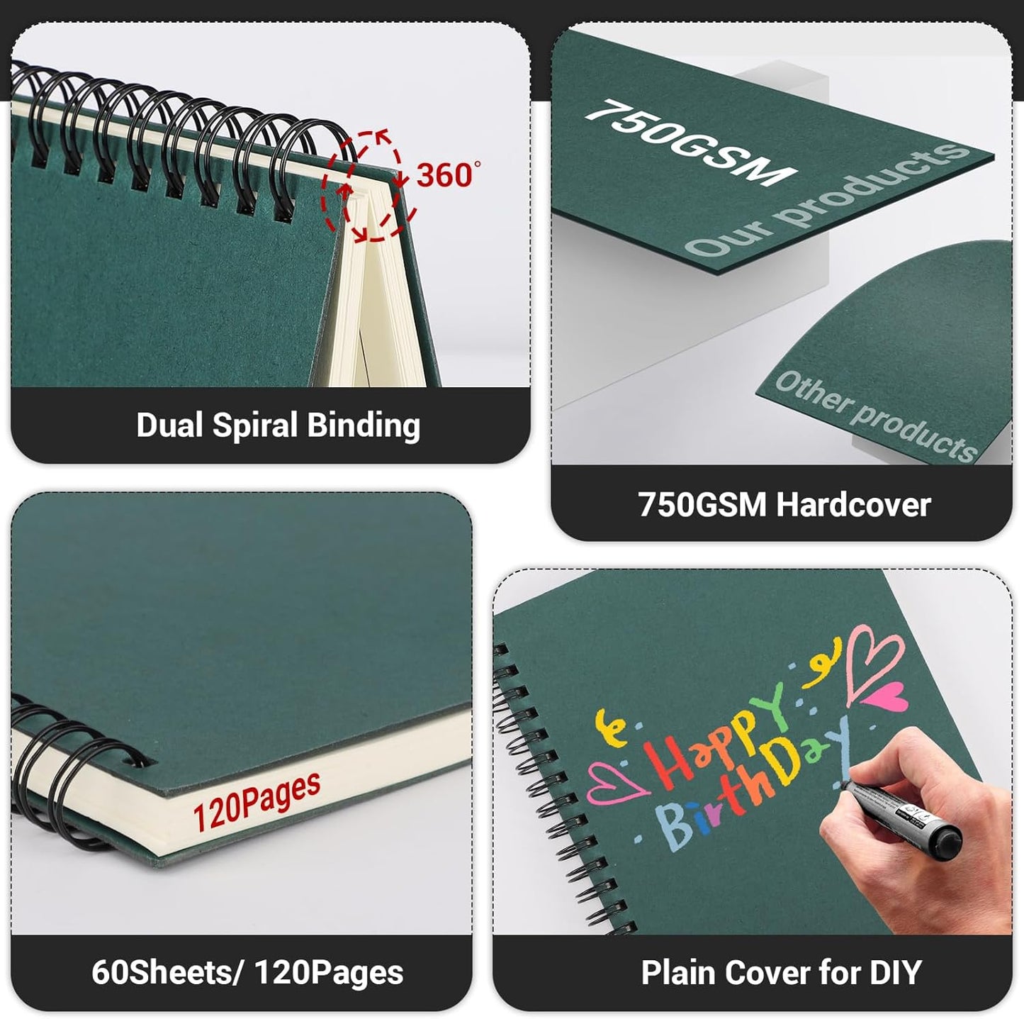 EUSOAR Spiral Notebook, A5 12packs 5.5"X8.3" 120 Pages Lined Travel Writing Notebooks Journal, Memo Notepad Sketchbook, Students College Office Business Subject Diary Ruled Book Journal-Black Cover