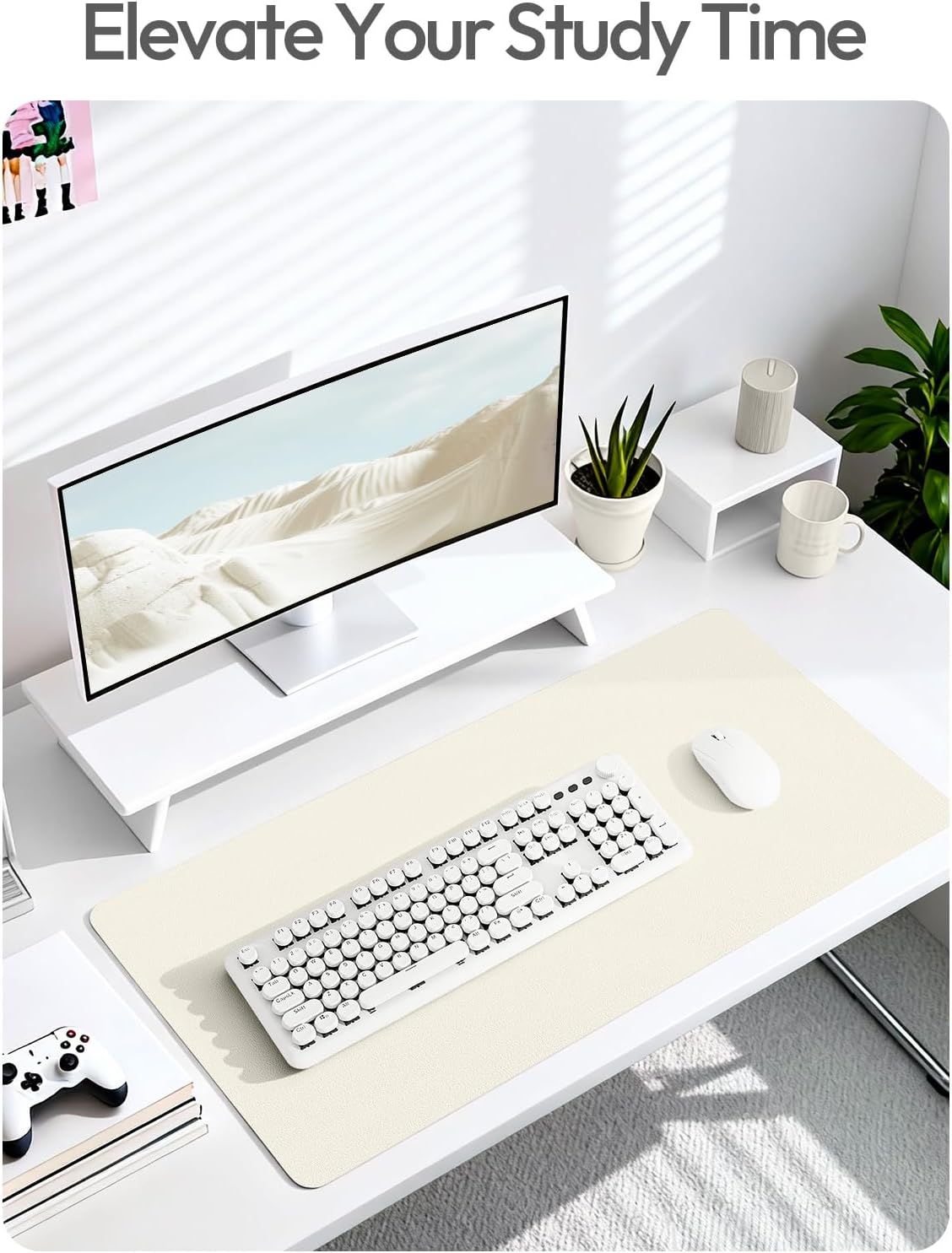 YSAGi Leather Desk Pad Protector, Large Mouse Pad, Non-Slip PU Leather Desk Blotter, Waterproof Writing Pad for Office and Home (31.5" x 15.8", Eggshell) - Colors A