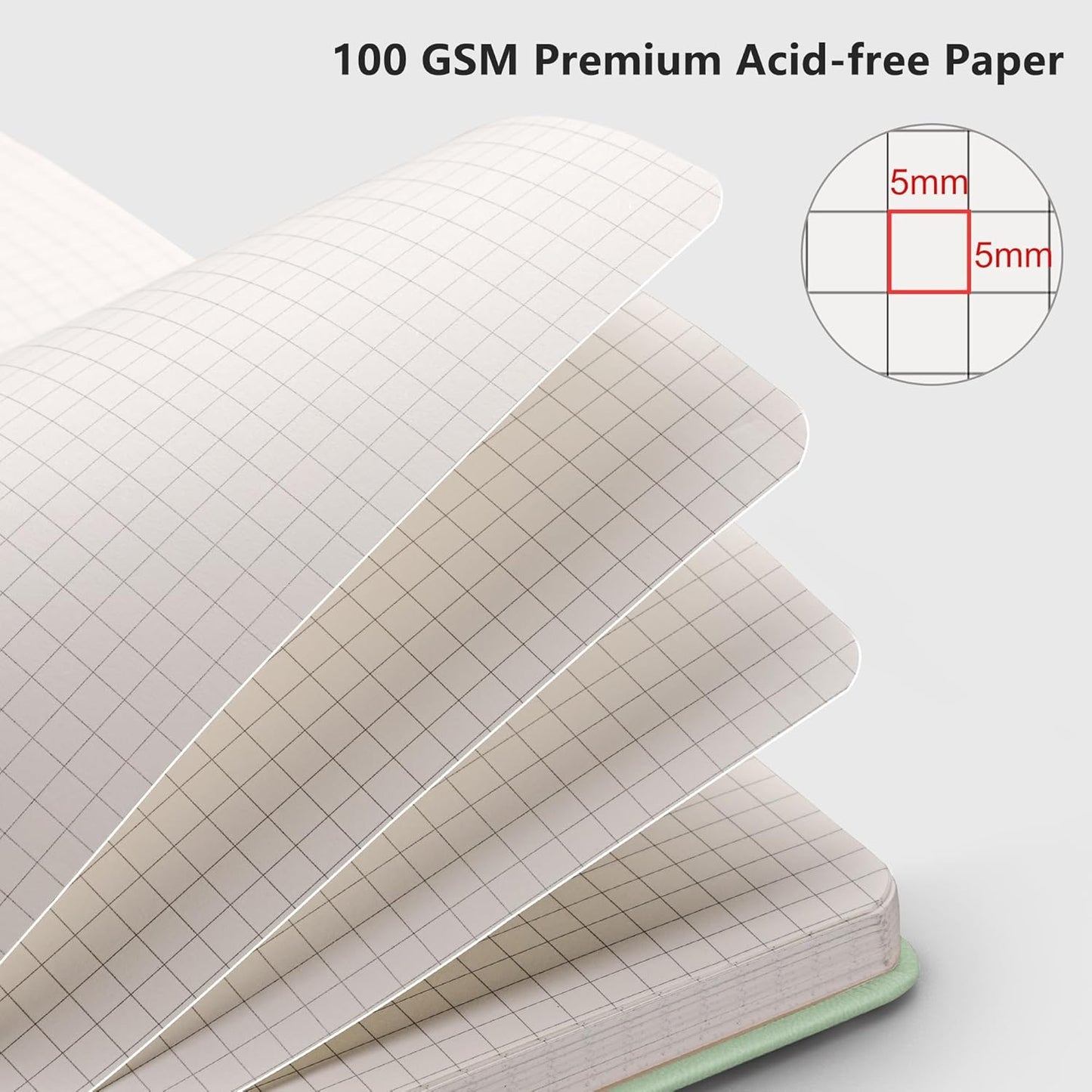 RETTACY Graph Grid Paper Notebook, 192 Pages, A5 Medium Size (5.7'' x 8.3''), 5 Squares per Inch, Leather Hardcover, 100 GSM Thick Paper, for School, Students, Math, Engineering (Brown)