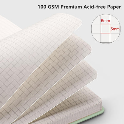RETTACY Graph Grid Paper Notebook, 192 Pages, A5 Medium Size (5.7'' x 8.3''), 5 Squares per Inch, Leather Hardcover, 100 GSM Thick Paper, for School, Students, Math, Engineering (Brown)