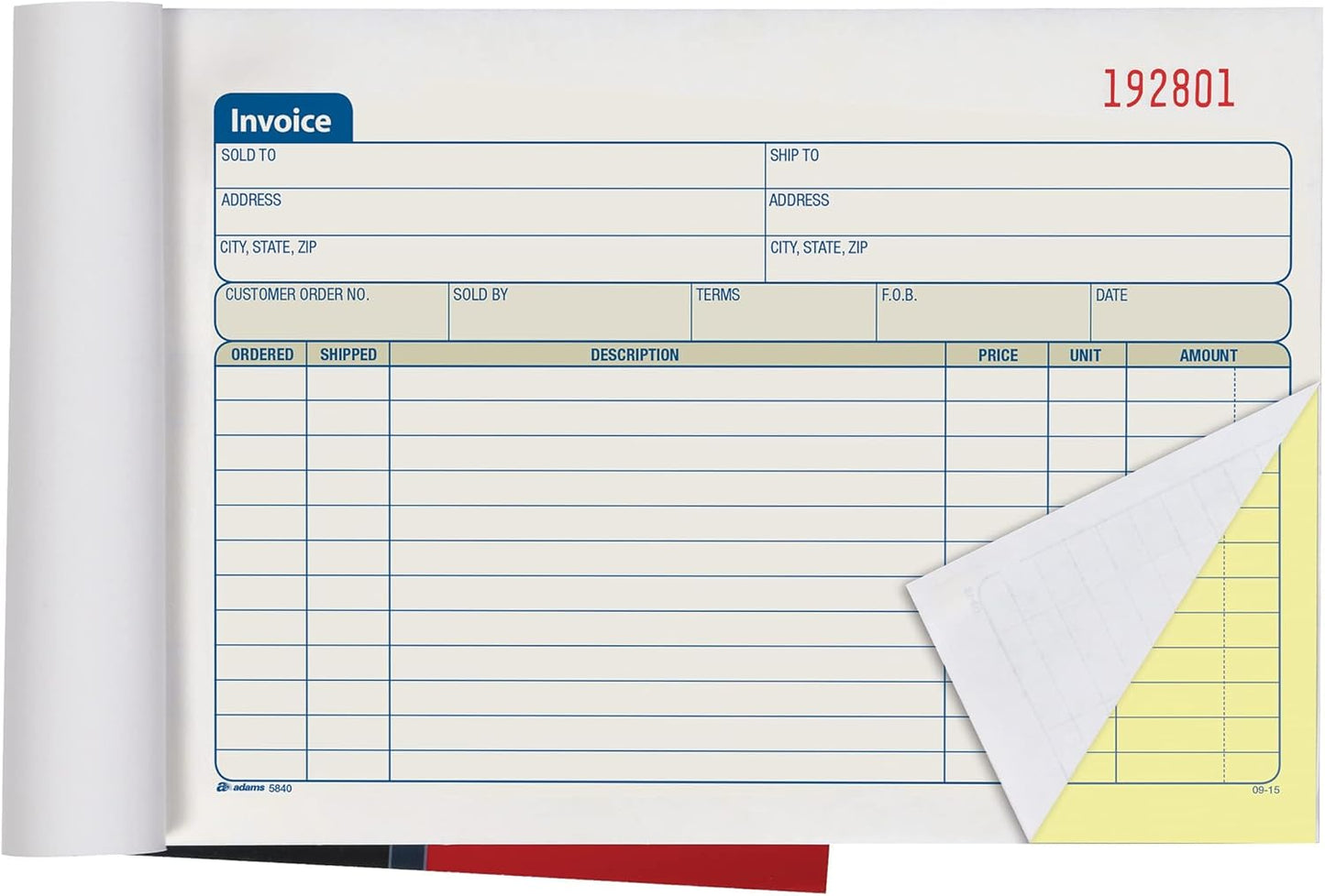 Adams Invoice Book, 2-Part, Carbonless, 5-9/16 x 8-7/16 Inches, 50 Sets per Book (DC5840)