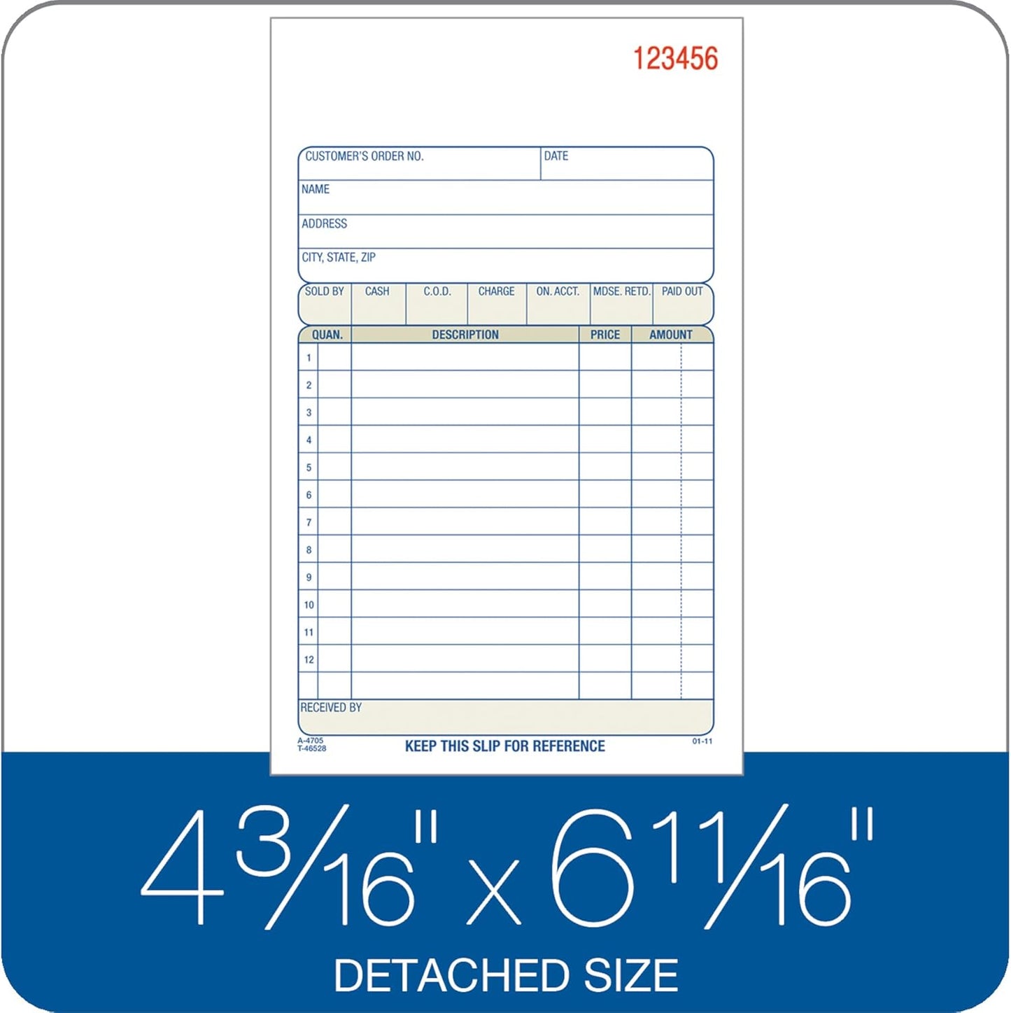 Adams Sales Order Book, 2-Part, Carbonless, White/Canary, 4-3/16 x 7-3/16 Inches, 50 Sets per Book (DC4705)