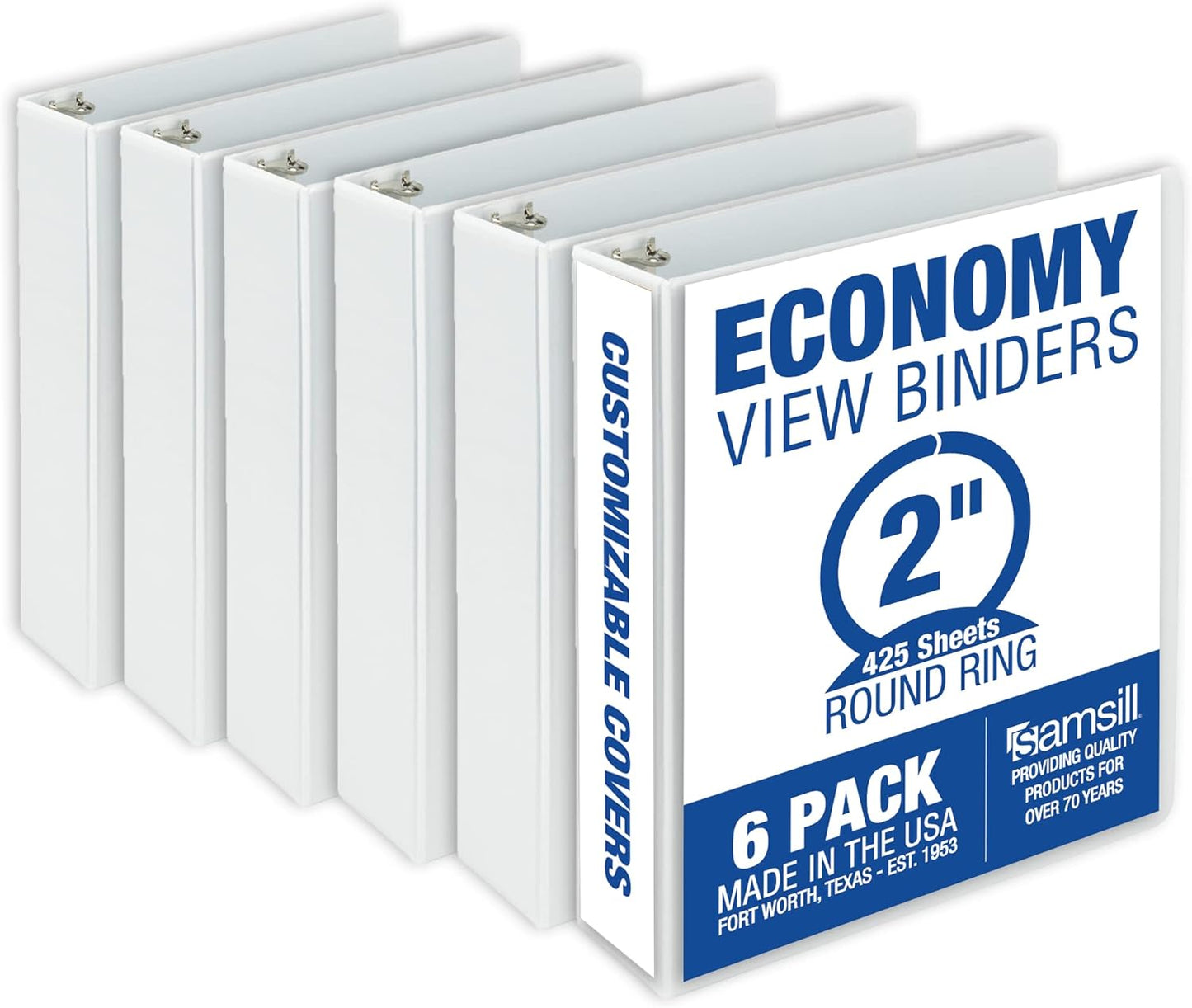 Samsill 1.5 Inch 3 Ring Binders, Economy Round Ring, Clear View Cover, 325 Sheet Capacity - for School, Home, Office - White, 4 Pack