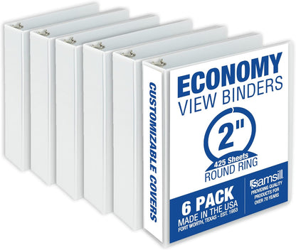 Samsill 1.5 Inch 3 Ring Binders, Economy Round Ring, Clear View Cover, 325 Sheet Capacity - for School, Home, Office - White, 4 Pack